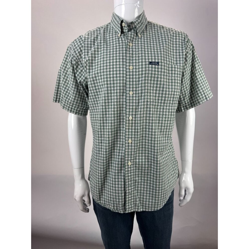 Chaps Ralph Lauren Mens Green Plaid Short Sleeve Cotton Shirt M